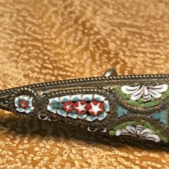 Antique Victorian Micro Mosaic Bar Pin Brooch C Clasp OOAK Unique 2.25” Long - Picture 12 of 14